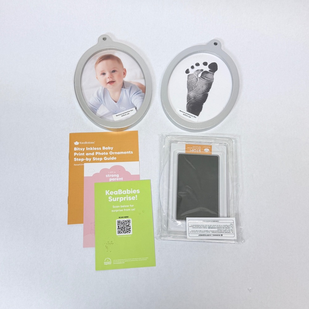 KeaBabies Bitsy Inkless Baby Print and Photo Ornaments 2 Pack Silver